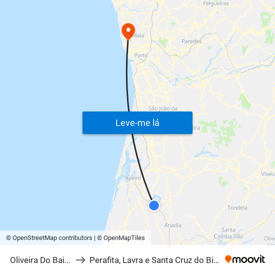 Oliveira Do Bairro to Perafita, Lavra e Santa Cruz do Bispo map