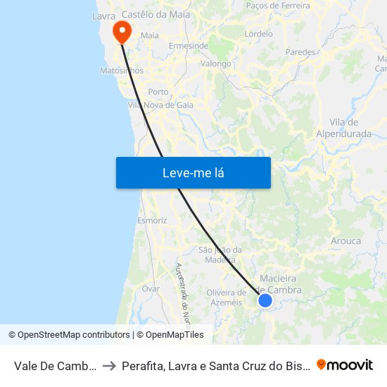 Vale De Cambra to Perafita, Lavra e Santa Cruz do Bispo map