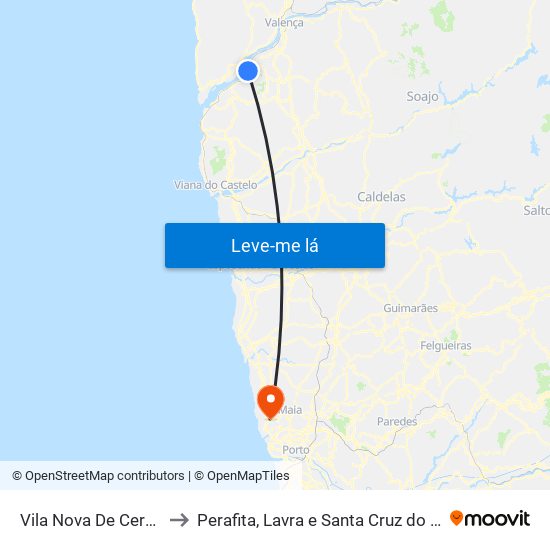 Vila Nova De Cerveira to Perafita, Lavra e Santa Cruz do Bispo map
