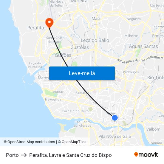 Porto to Perafita, Lavra e Santa Cruz do Bispo map