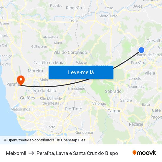 Meixomil to Perafita, Lavra e Santa Cruz do Bispo map