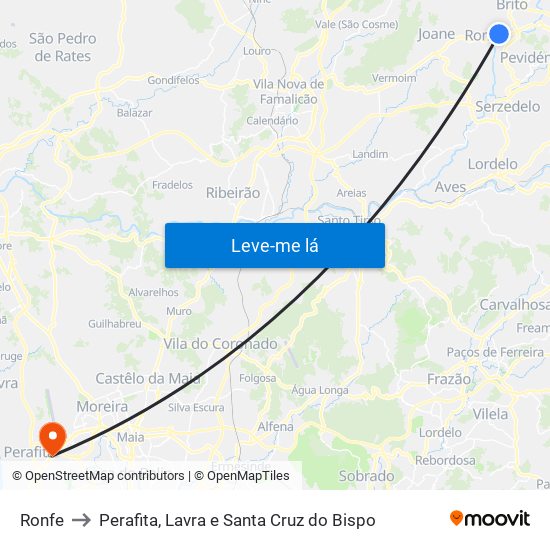 Ronfe to Perafita, Lavra e Santa Cruz do Bispo map
