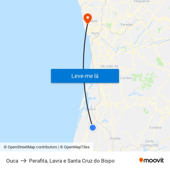 Ouca to Perafita, Lavra e Santa Cruz do Bispo map