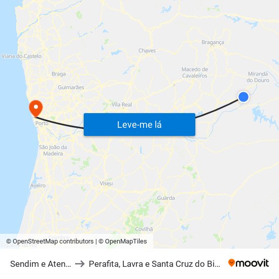 Sendim e Atenor to Perafita, Lavra e Santa Cruz do Bispo map