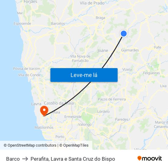 Barco to Perafita, Lavra e Santa Cruz do Bispo map