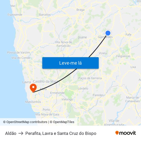 Aldão to Perafita, Lavra e Santa Cruz do Bispo map