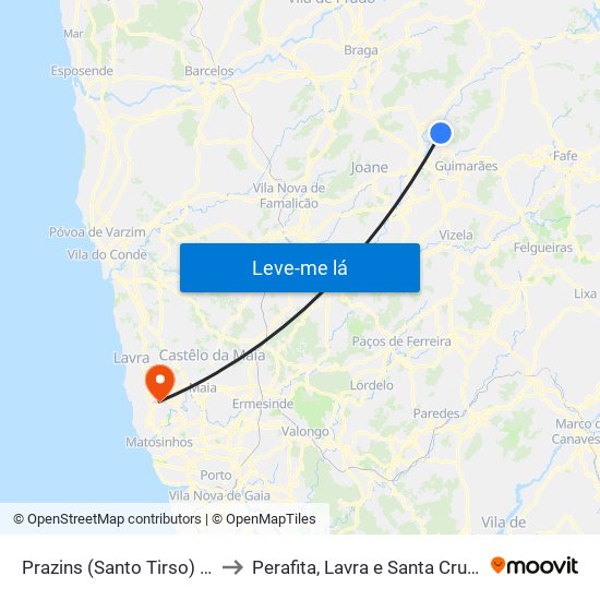 Prazins (Santo Tirso) e Corvite to Perafita, Lavra e Santa Cruz do Bispo map