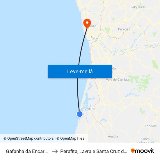 Gafanha da Encarnação to Perafita, Lavra e Santa Cruz do Bispo map