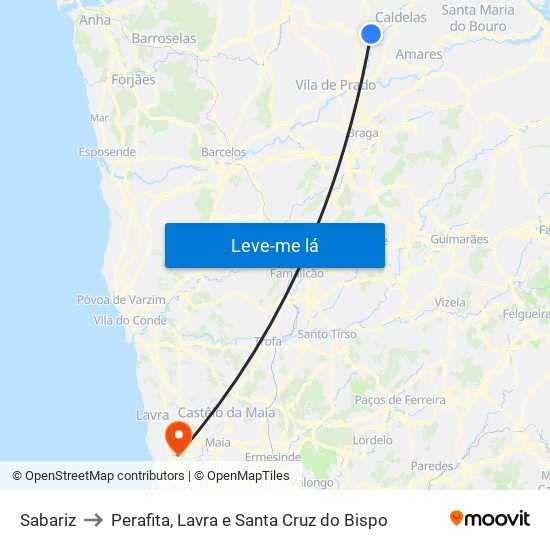 Sabariz to Perafita, Lavra e Santa Cruz do Bispo map