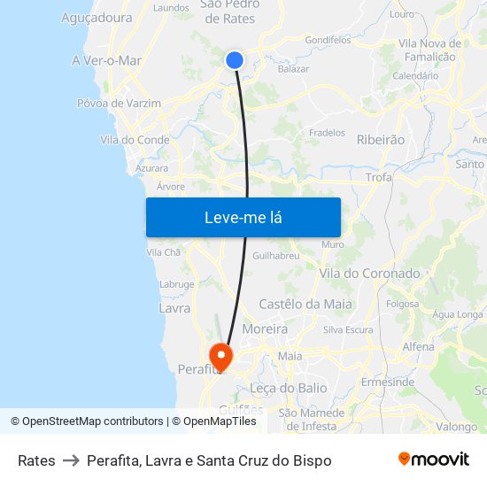 Rates to Perafita, Lavra e Santa Cruz do Bispo map