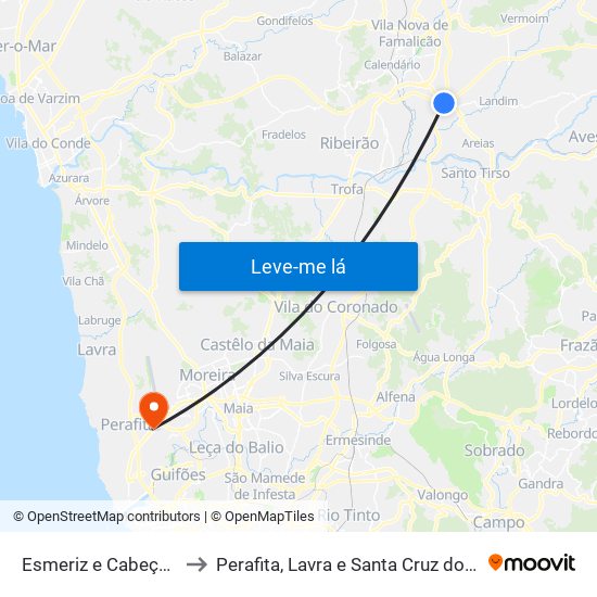 Esmeriz e Cabeçudos to Perafita, Lavra e Santa Cruz do Bispo map