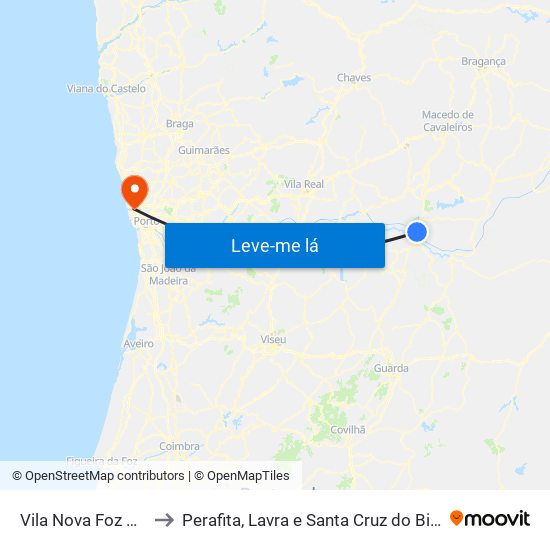 Vila Nova Foz Coa to Perafita, Lavra e Santa Cruz do Bispo map