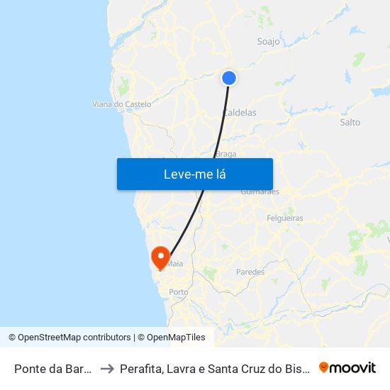 Ponte da Barca to Perafita, Lavra e Santa Cruz do Bispo map