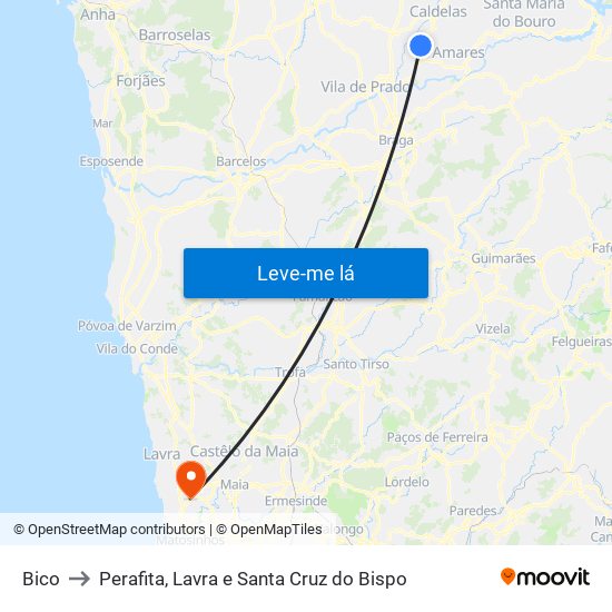 Bico to Perafita, Lavra e Santa Cruz do Bispo map