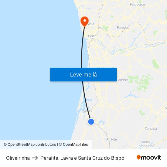 Oliveirinha to Perafita, Lavra e Santa Cruz do Bispo map