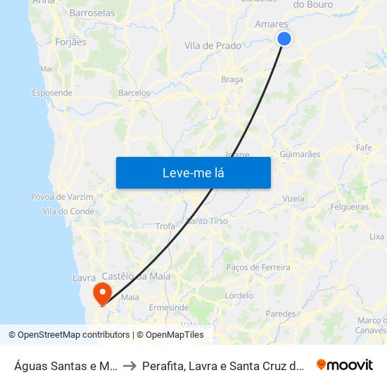 Águas Santas e Moure to Perafita, Lavra e Santa Cruz do Bispo map