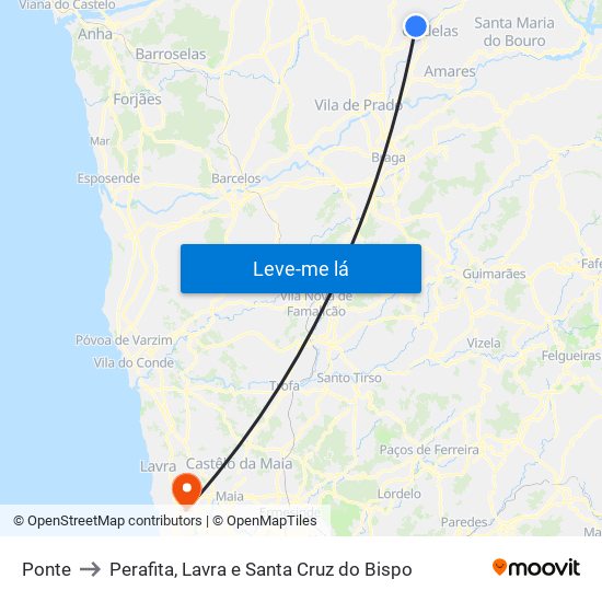 Ponte to Perafita, Lavra e Santa Cruz do Bispo map