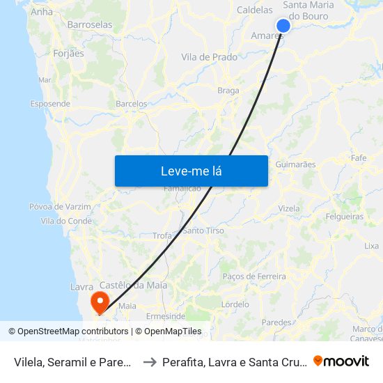 Vilela, Seramil e Paredes Secas to Perafita, Lavra e Santa Cruz do Bispo map