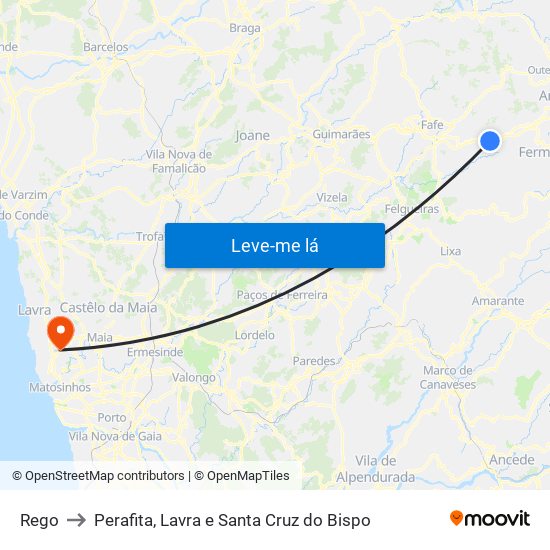 Rego to Perafita, Lavra e Santa Cruz do Bispo map