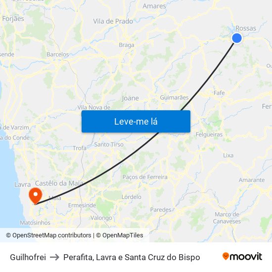 Guilhofrei to Perafita, Lavra e Santa Cruz do Bispo map
