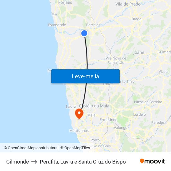 Gilmonde to Perafita, Lavra e Santa Cruz do Bispo map