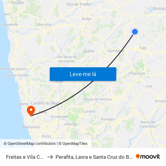 Freitas e Vila Cova to Perafita, Lavra e Santa Cruz do Bispo map