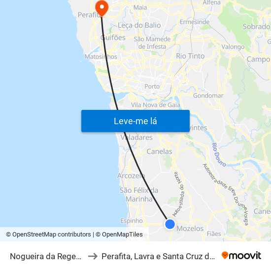 Nogueira da Regedoura to Perafita, Lavra e Santa Cruz do Bispo map