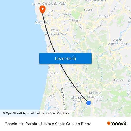 Ossela to Perafita, Lavra e Santa Cruz do Bispo map