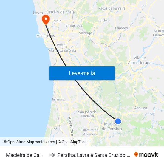 Macieira de Cambra to Perafita, Lavra e Santa Cruz do Bispo map