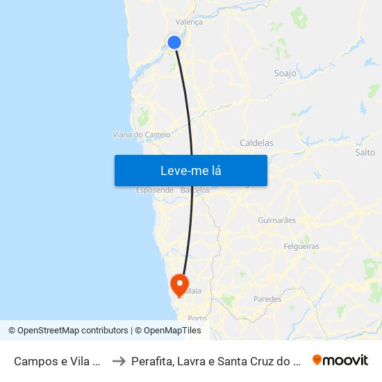 Campos e Vila Meã to Perafita, Lavra e Santa Cruz do Bispo map