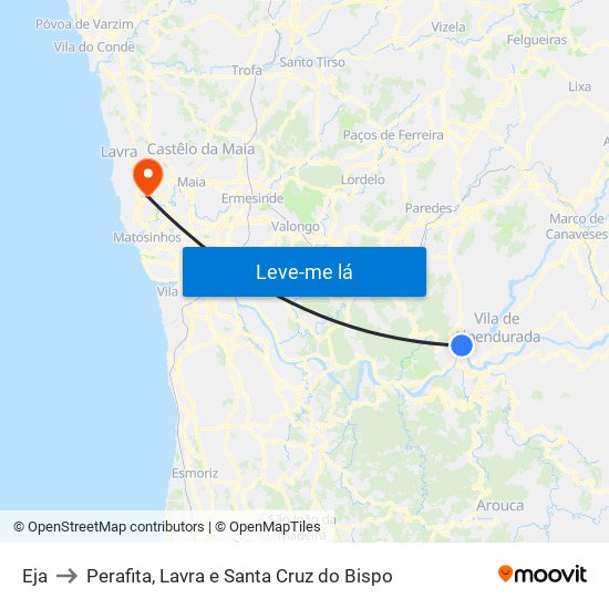 Eja to Perafita, Lavra e Santa Cruz do Bispo map