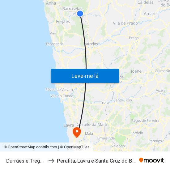 Durrães e Tregosa to Perafita, Lavra e Santa Cruz do Bispo map
