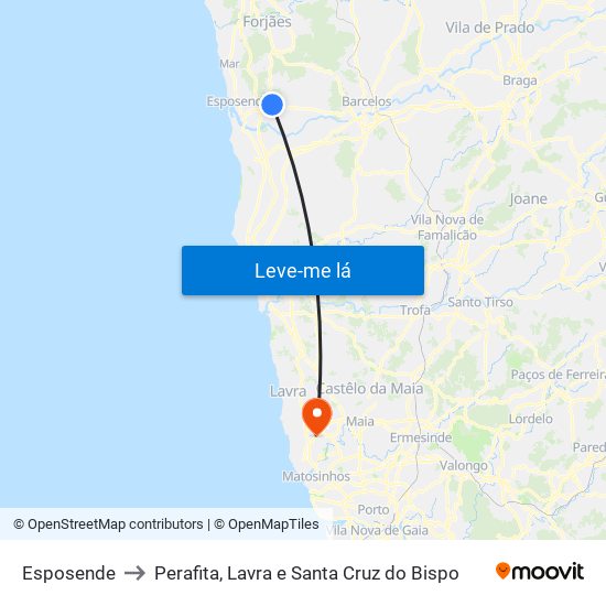 Esposende to Perafita, Lavra e Santa Cruz do Bispo map