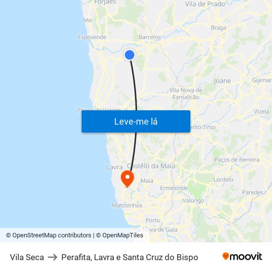 Vila Seca to Perafita, Lavra e Santa Cruz do Bispo map