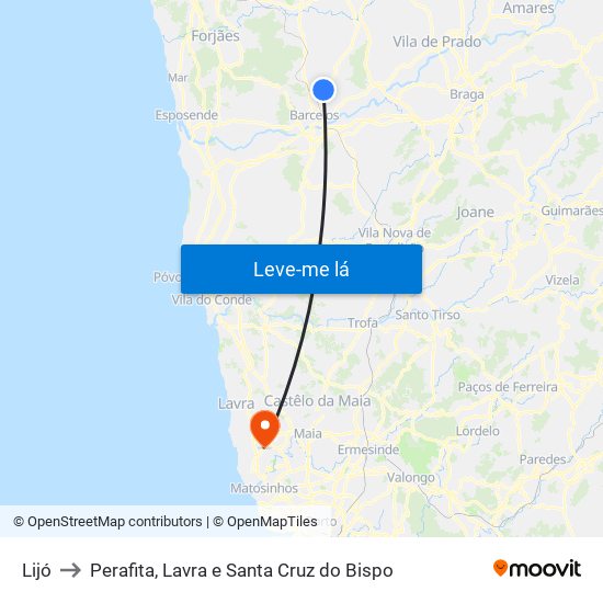 Lijó to Perafita, Lavra e Santa Cruz do Bispo map