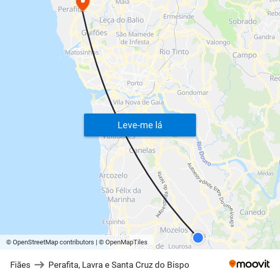 Fiães to Perafita, Lavra e Santa Cruz do Bispo map