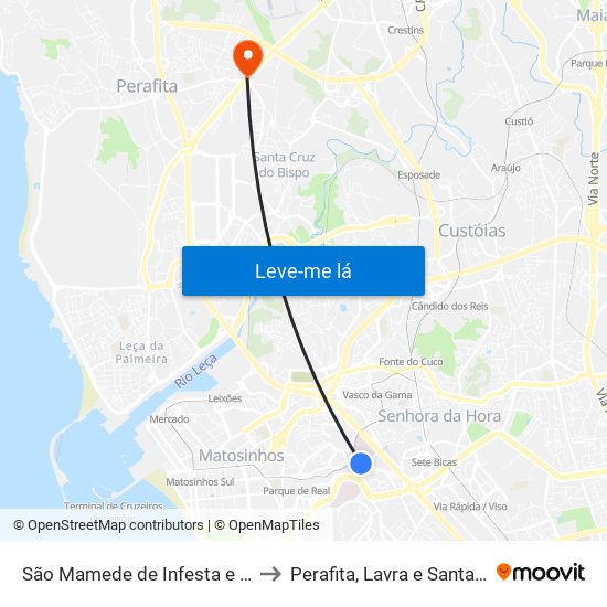 São Mamede de Infesta e Senhora da Hora to Perafita, Lavra e Santa Cruz do Bispo map