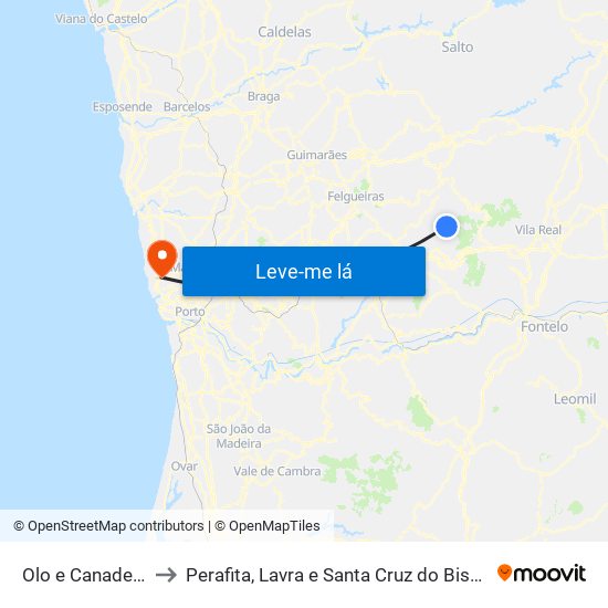 Olo e Canadelo to Perafita, Lavra e Santa Cruz do Bispo map