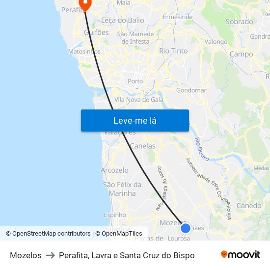 Mozelos to Perafita, Lavra e Santa Cruz do Bispo map