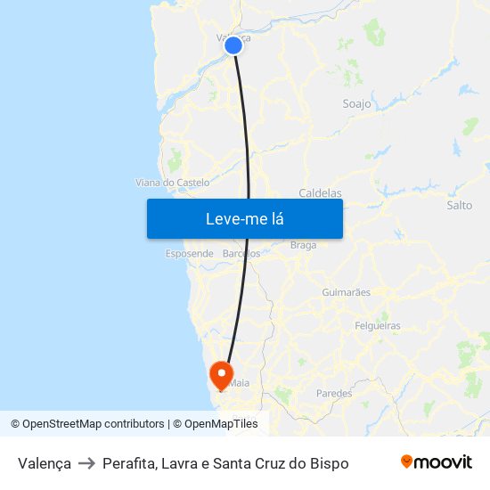 Valença to Perafita, Lavra e Santa Cruz do Bispo map