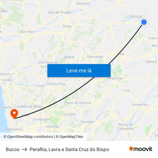 Bucos to Perafita, Lavra e Santa Cruz do Bispo map