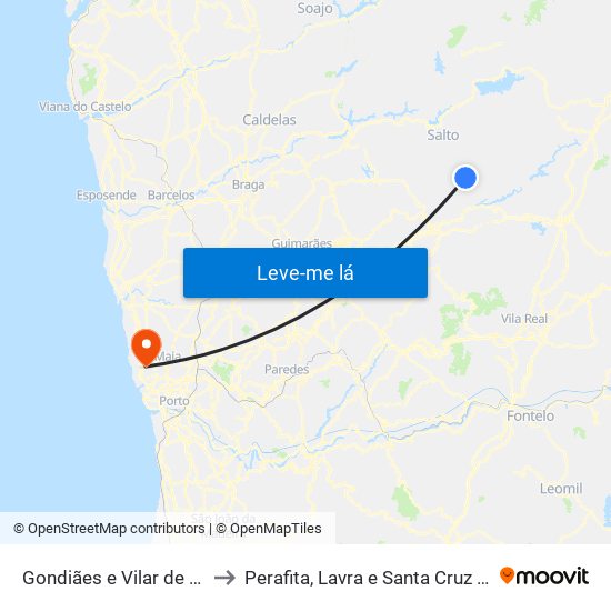 Gondiães e Vilar de Cunhas to Perafita, Lavra e Santa Cruz do Bispo map