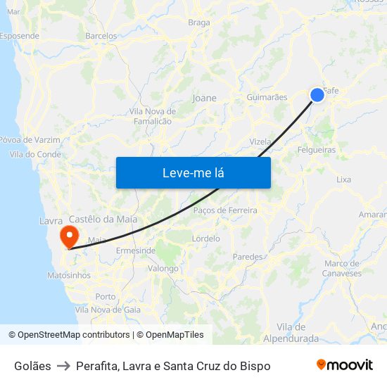 Golães to Perafita, Lavra e Santa Cruz do Bispo map
