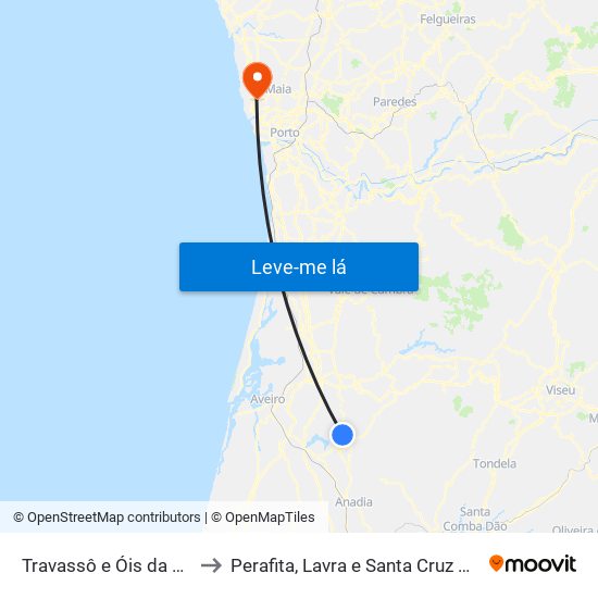 Travassô e Óis da Ribeira to Perafita, Lavra e Santa Cruz do Bispo map