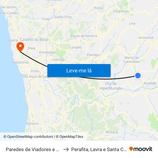 Paredes de Viadores e Manhuncelos to Perafita, Lavra e Santa Cruz do Bispo map