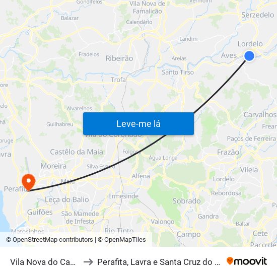 Vila Nova do Campo to Perafita, Lavra e Santa Cruz do Bispo map