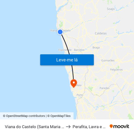 Viana do Castelo (Santa Maria Maior e Monserrate) e Meadela to Perafita, Lavra e Santa Cruz do Bispo map