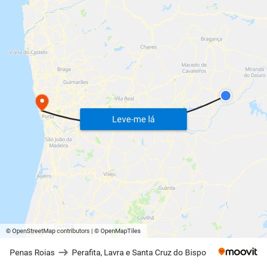 Penas Roias to Perafita, Lavra e Santa Cruz do Bispo map