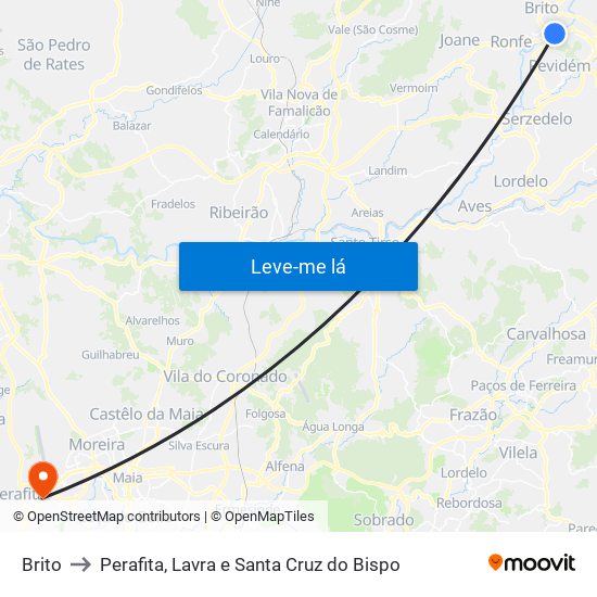 Brito to Perafita, Lavra e Santa Cruz do Bispo map