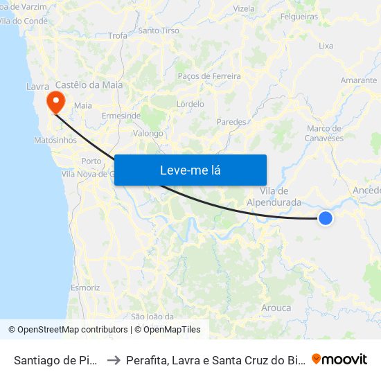 Santiago de Piães to Perafita, Lavra e Santa Cruz do Bispo map